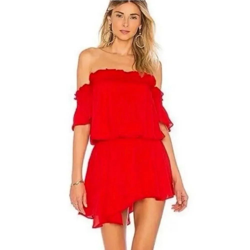 AMANDA UPRICHARD | Arielle Red Off-Shoulder Asymmetrical Dress Women’s Size P/XS